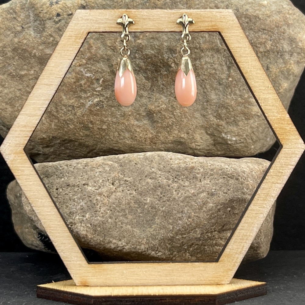 9ct Gold Vintage Angel Coral Drop Earrings View VII