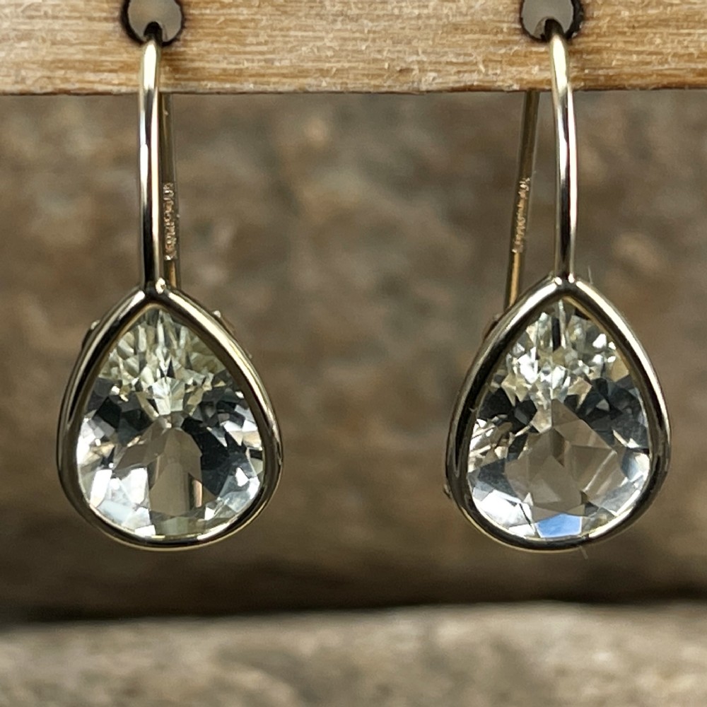 9ct Gold Green Amethyst Drop Earrings