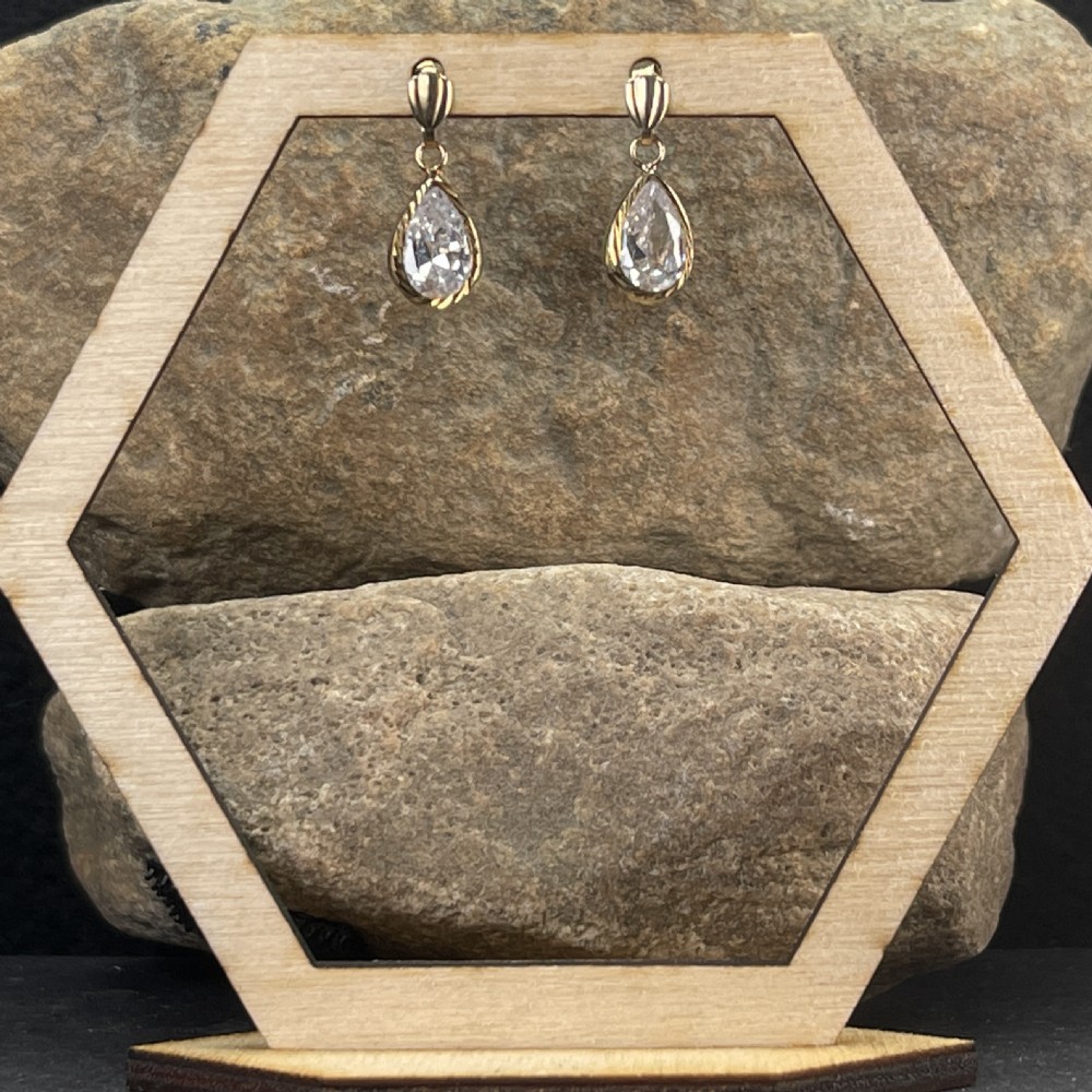 9ct Gold Crystal Stone Drop Earrings View VII