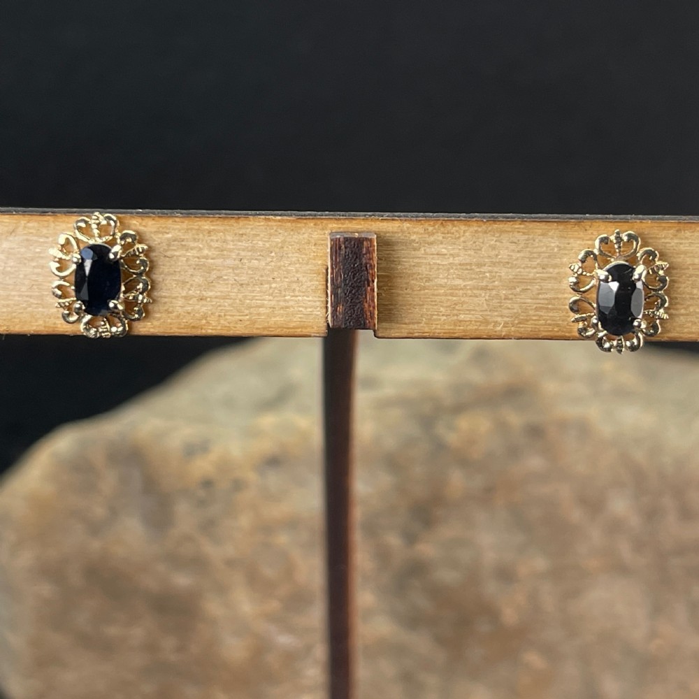 9ct Gold Sapphire Stud Earrings View II
