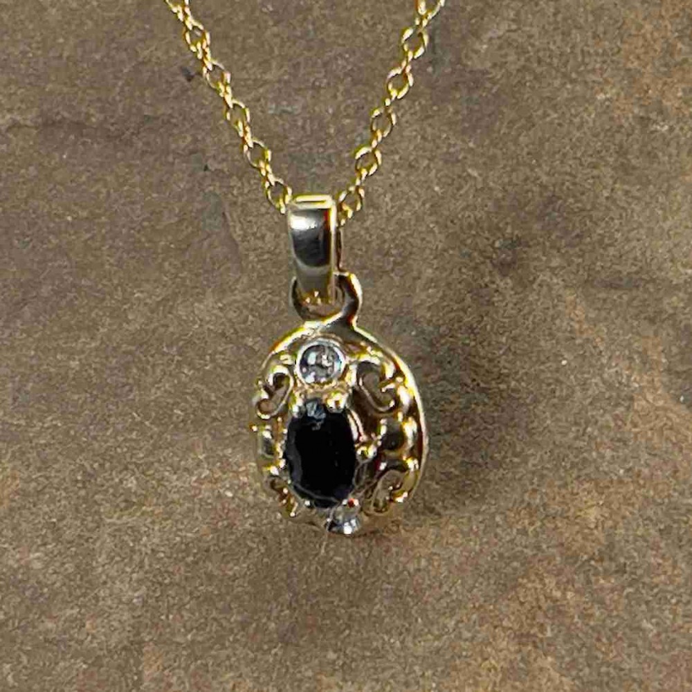 9ct Gold Sapphire & Diamond Pendant Necklace
