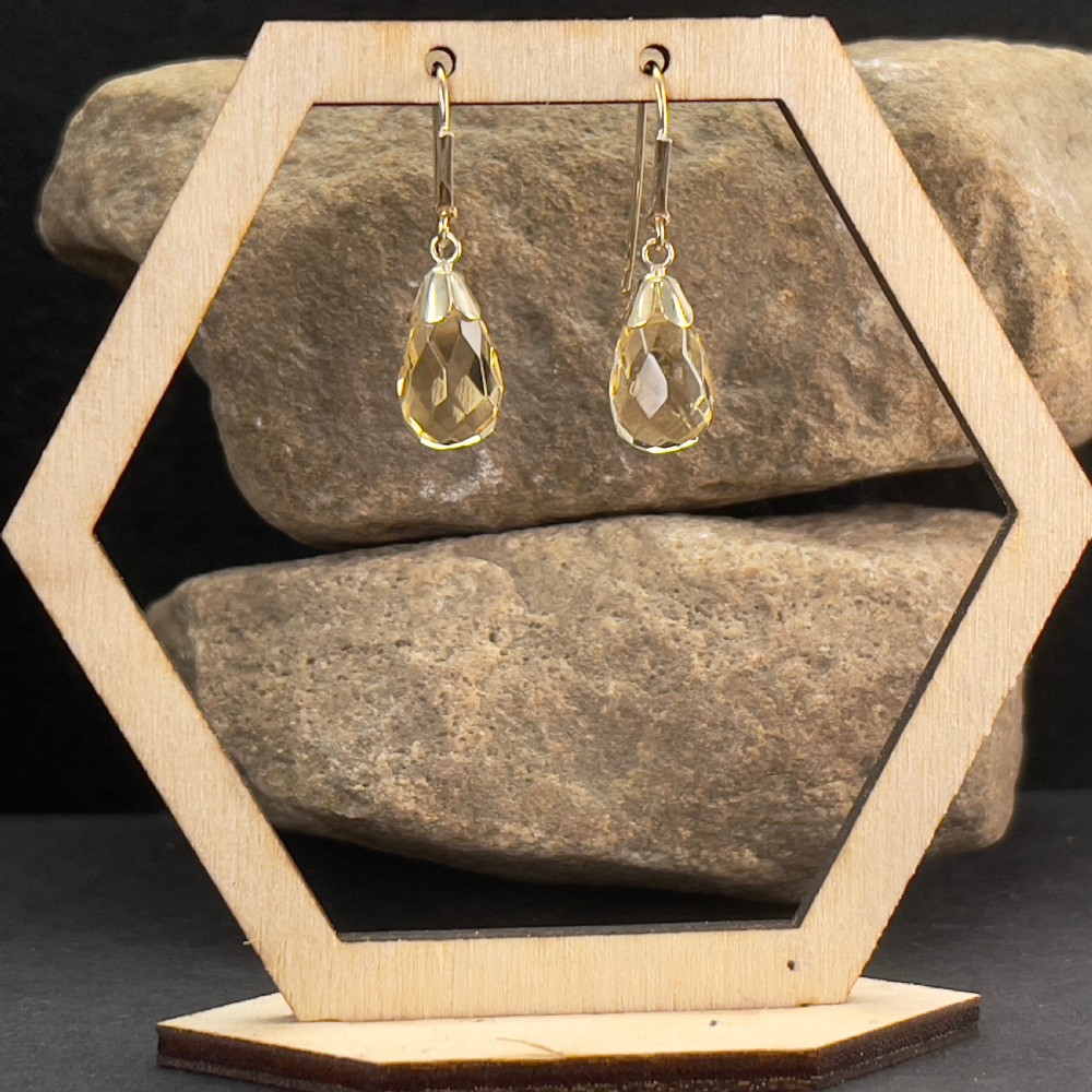 9ct Gold Pear Drop Cut Faceted Citrine Drop Dangly Earrings View VIII