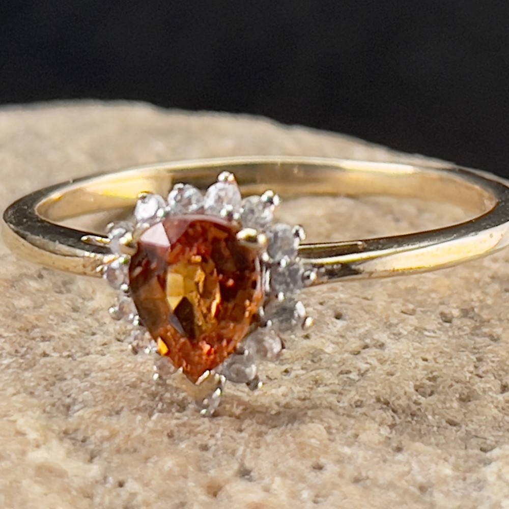 10ct Gold Fire Opal & Diamond Ring