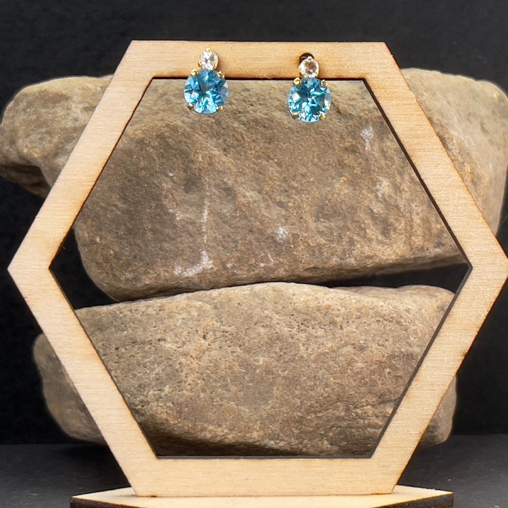 10ct Gold Blue & White Topaz Stud Earrings View VII