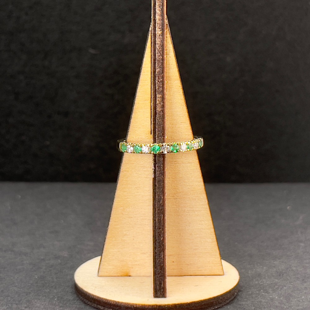 18ct Gold Diamond & Emerald Half Eternity Ring View VIII