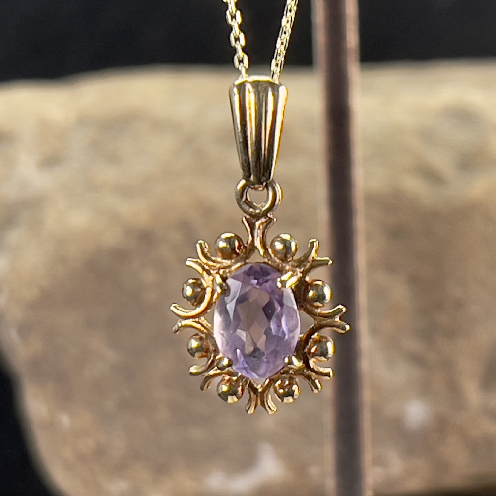 9ct Gold Victorian Amethyst Pendant Necklace