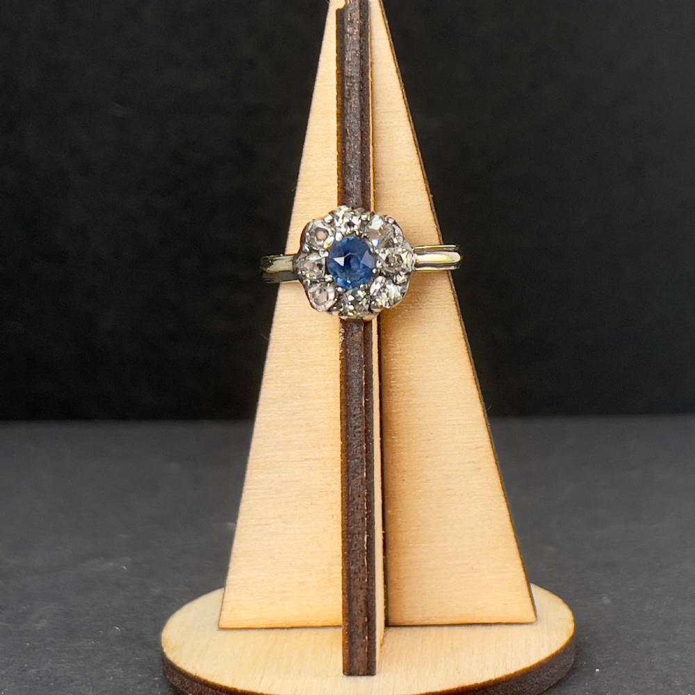 18ct Gold Georgian Ceylon Sapphire & Diamond Cluster Ring View VIII