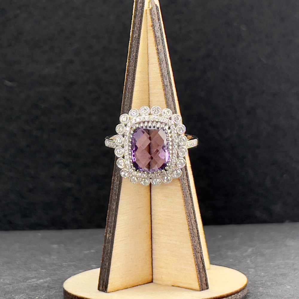 18ct White Gold Amethyst and Diamond Cluster Ring View XI