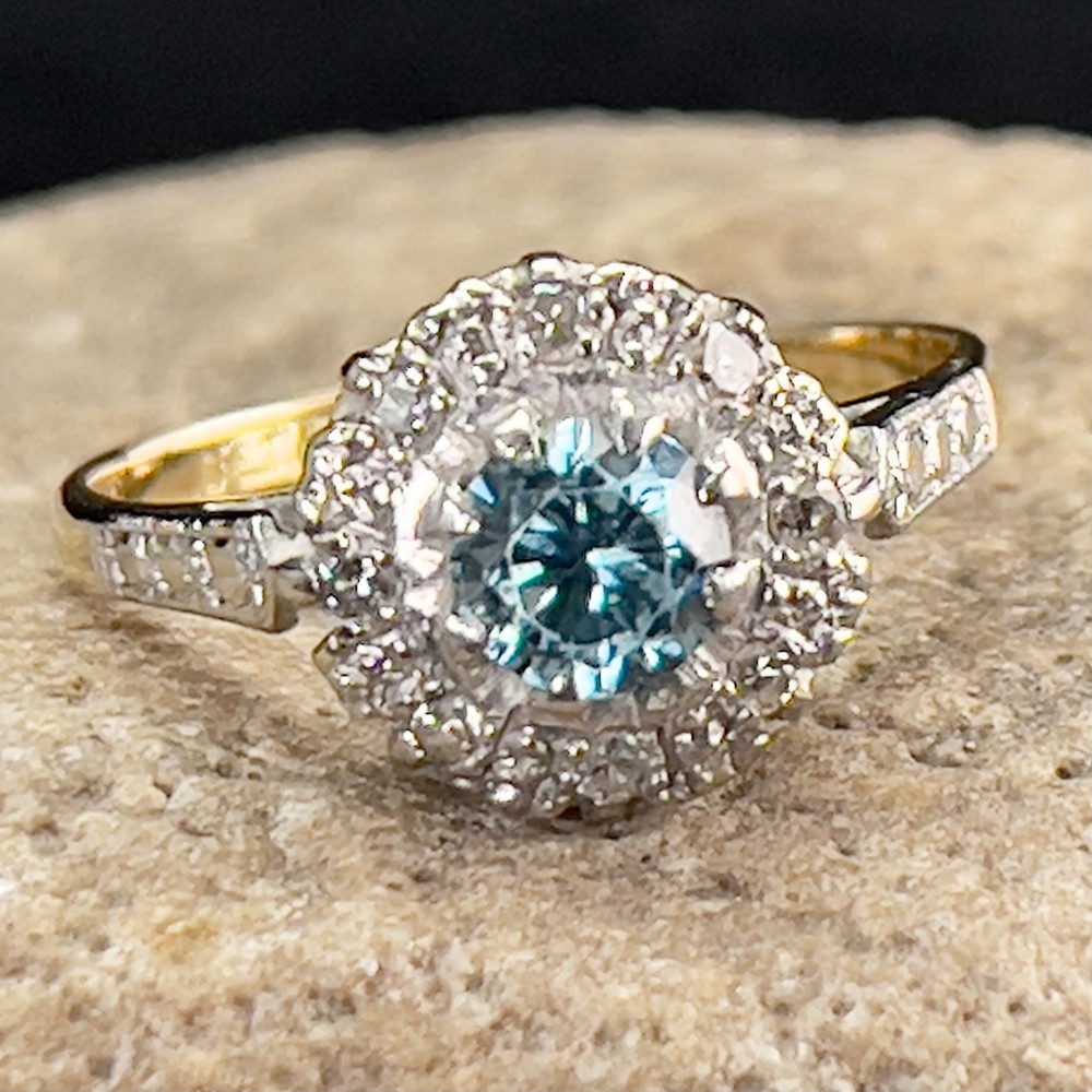 18ct Art Deco Gold & Platinum Aquamarine and Diamond Cluster Ring