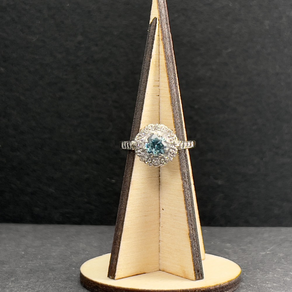18ct Art Deco Gold & Platinum Aquamarine and Diamond Cluster Ring View X