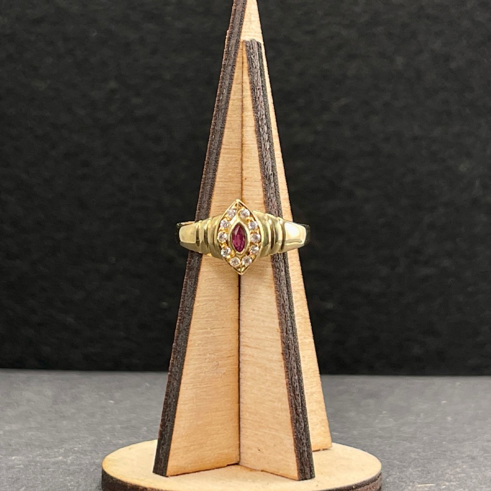 18ct Gold French Marquise Cut Ruby & Diamond Ring View X