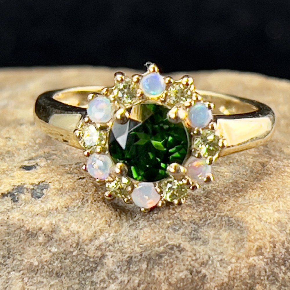 9ct Gold Russian Diopside, Opal & Peridot Ring