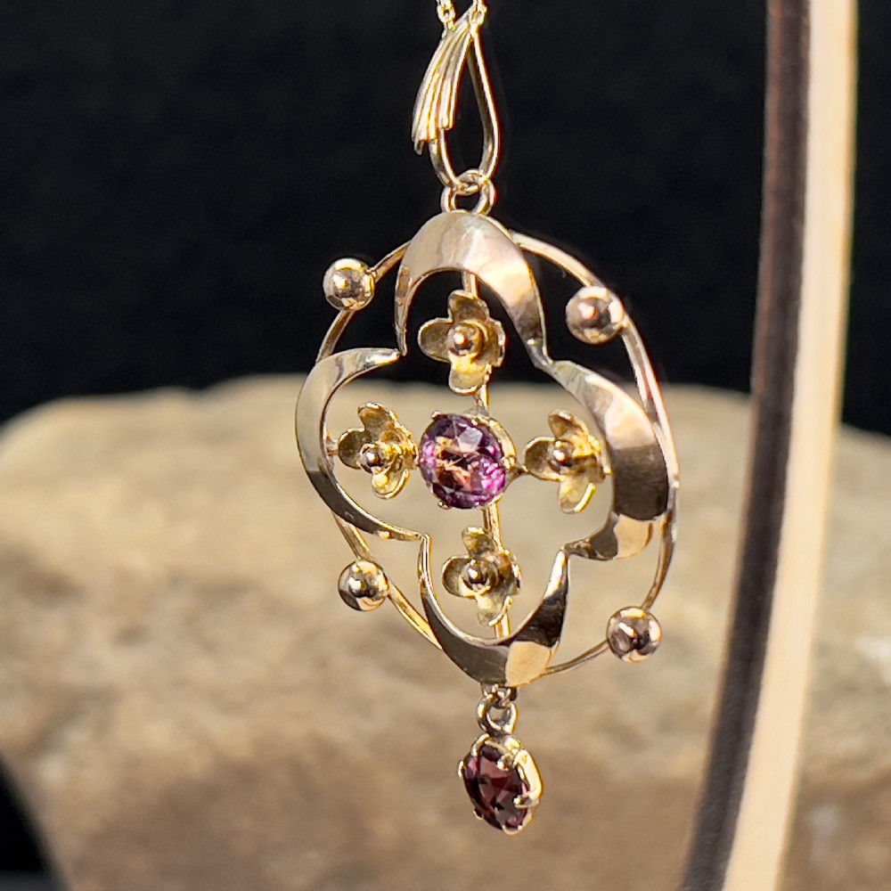9ct Art Nouveau Amethyst Lavalier Pendant Necklace View IV