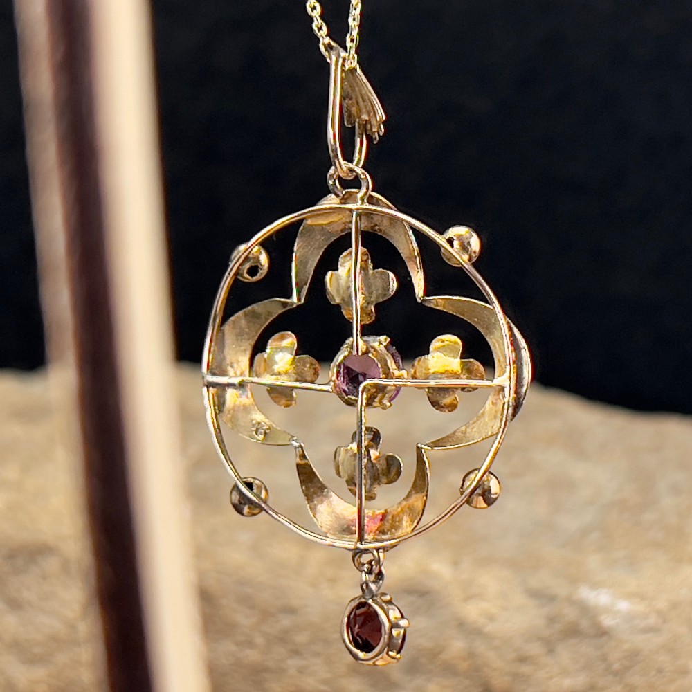 9ct Art Nouveau Amethyst Lavalier Pendant Necklace View VII