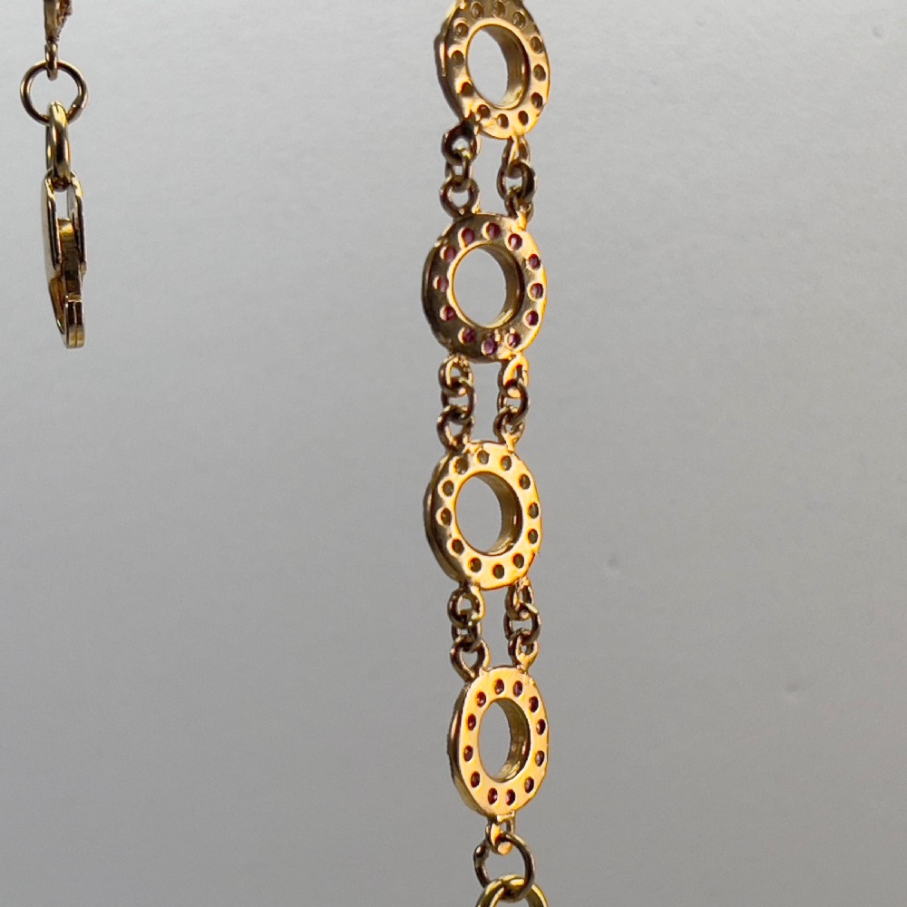 18ct Gold Continental Art Deco Ruby (3.60ct) & Diamond (3.60ct) Hooped Bracelet. Heavy 17.g View IX