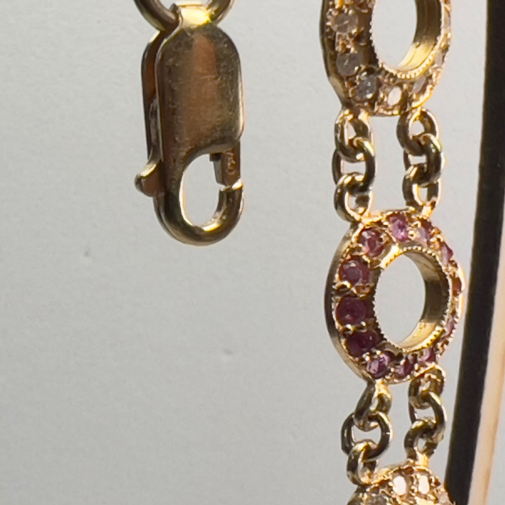 18ct Gold Continental Art Deco Ruby (3.60ct) & Diamond (3.60ct) Hooped Bracelet. Heavy 17.g View XV