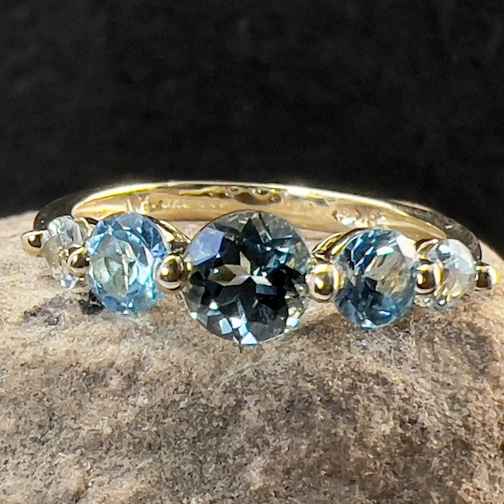 9ct Gold Blue Topaz Five Stone Ring
