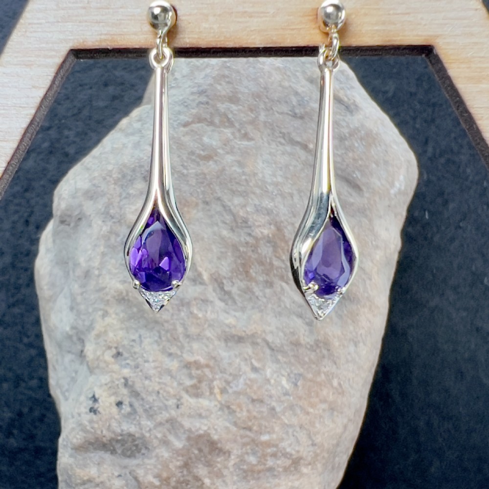 9ct Gold Amethyst & Diamond Drop Earring View II