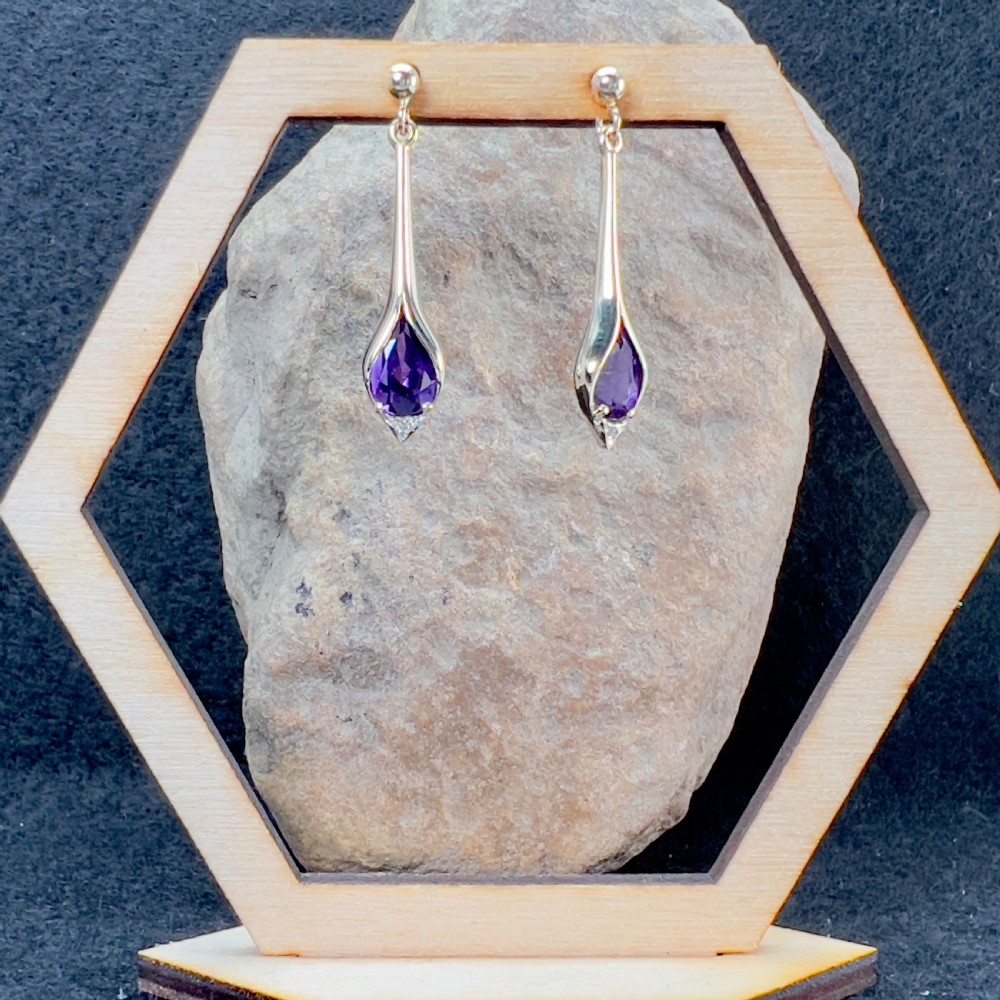 9ct Gold Amethyst & Diamond Drop Earring View IX