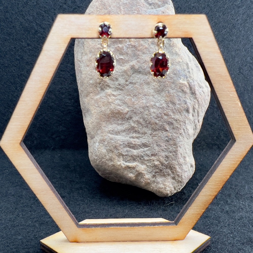 9ct Gold Double Garnet Drop Stud Earrings  View VIII