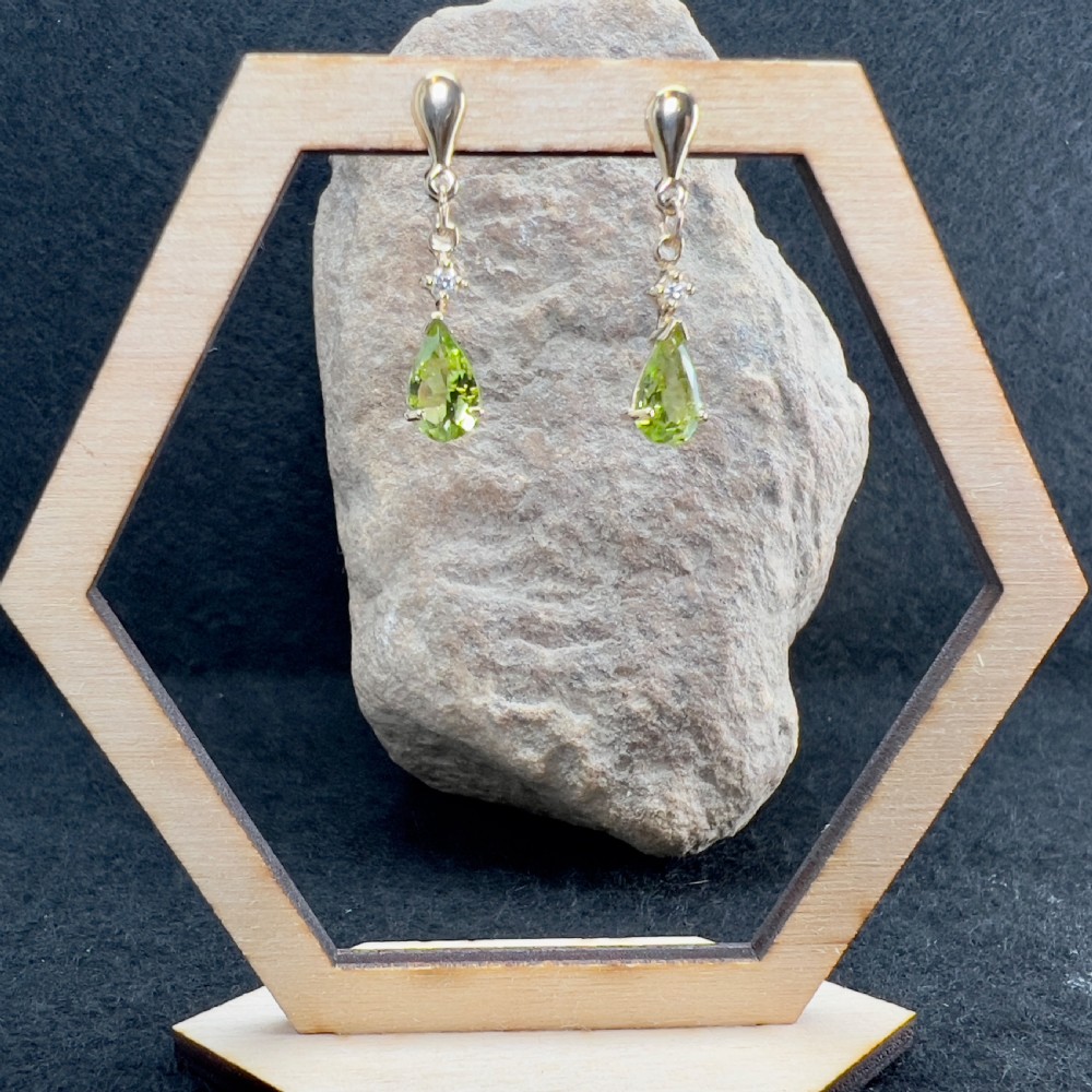9ct Gold Peridot & Diamond Drop Stud Earrings View IV