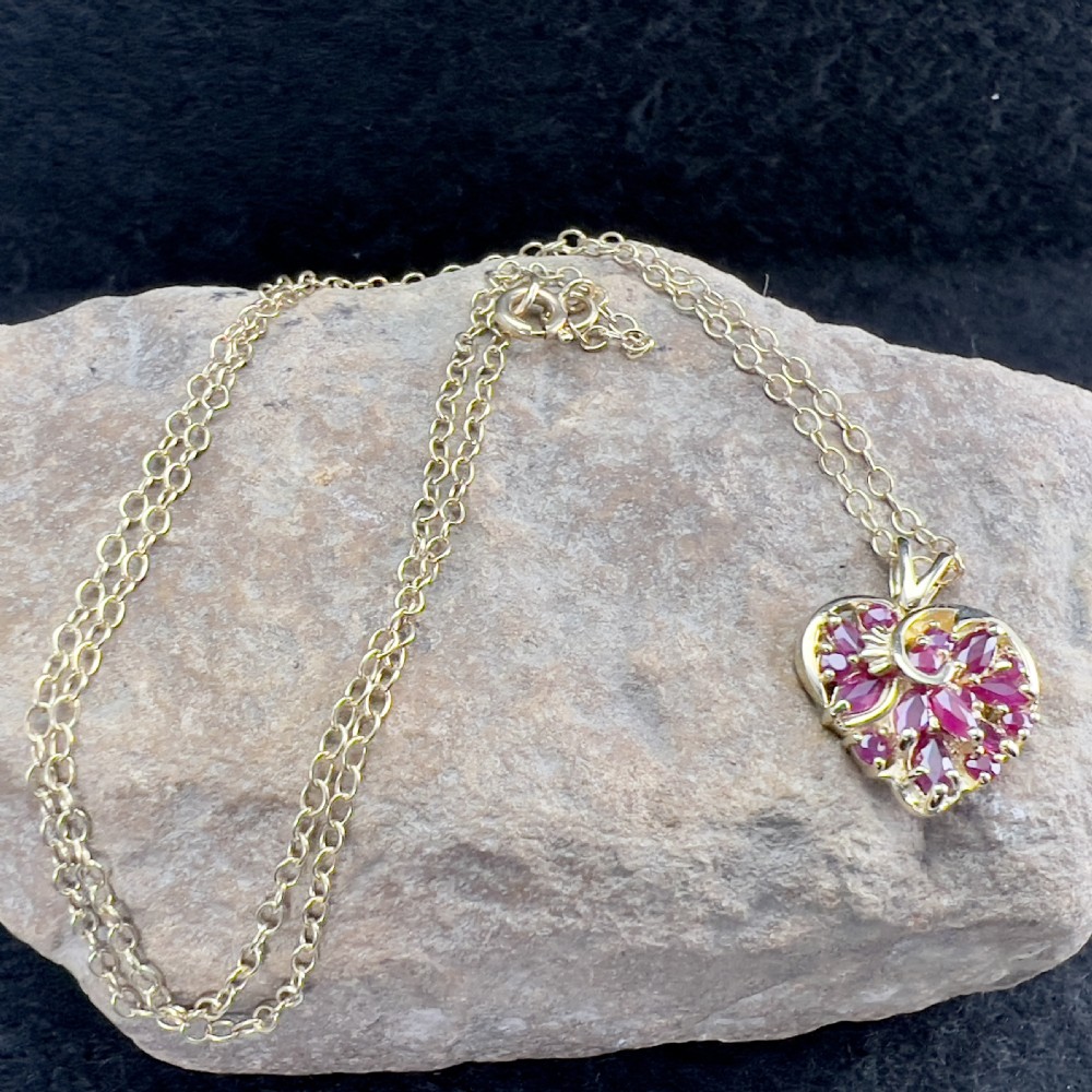 9ct Gold Ruby Heart Pendant Necklace View XII