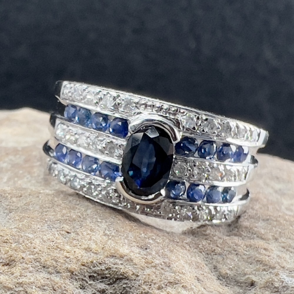 9ct White Gold Sapphire & Diamond Ring