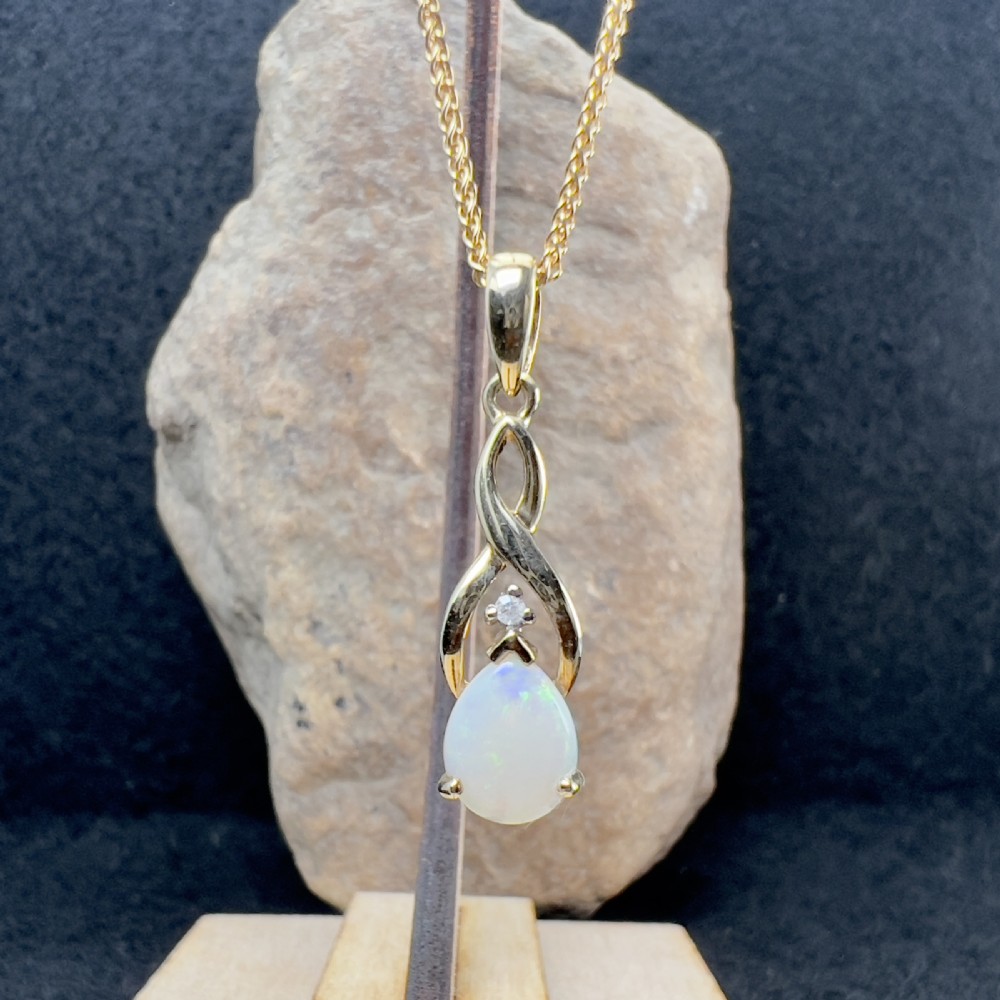 9ct Gold Opal & Diamond Pendant Necklace View II