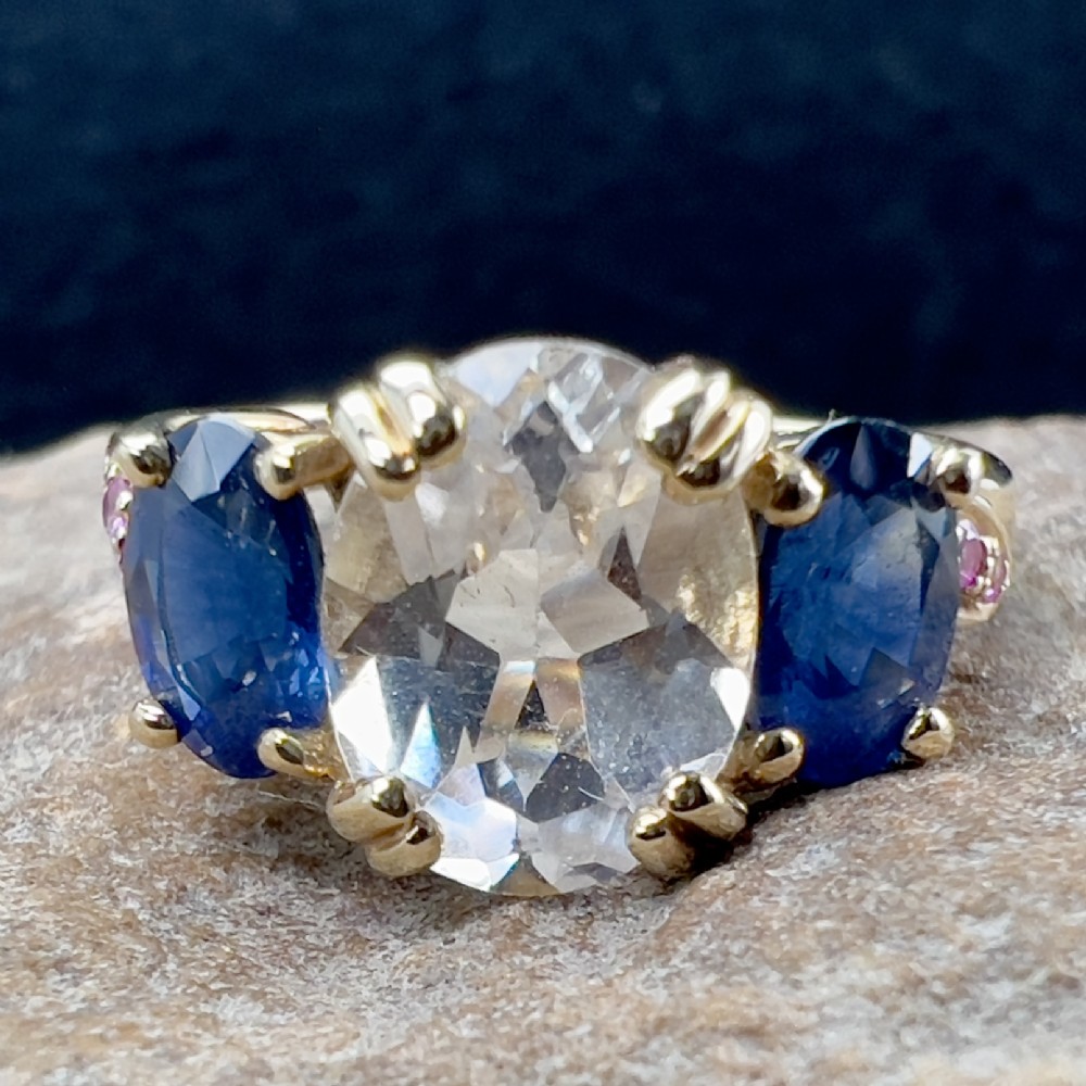 9ct Gold White, Blue & Pink Sapphire Dress Ring