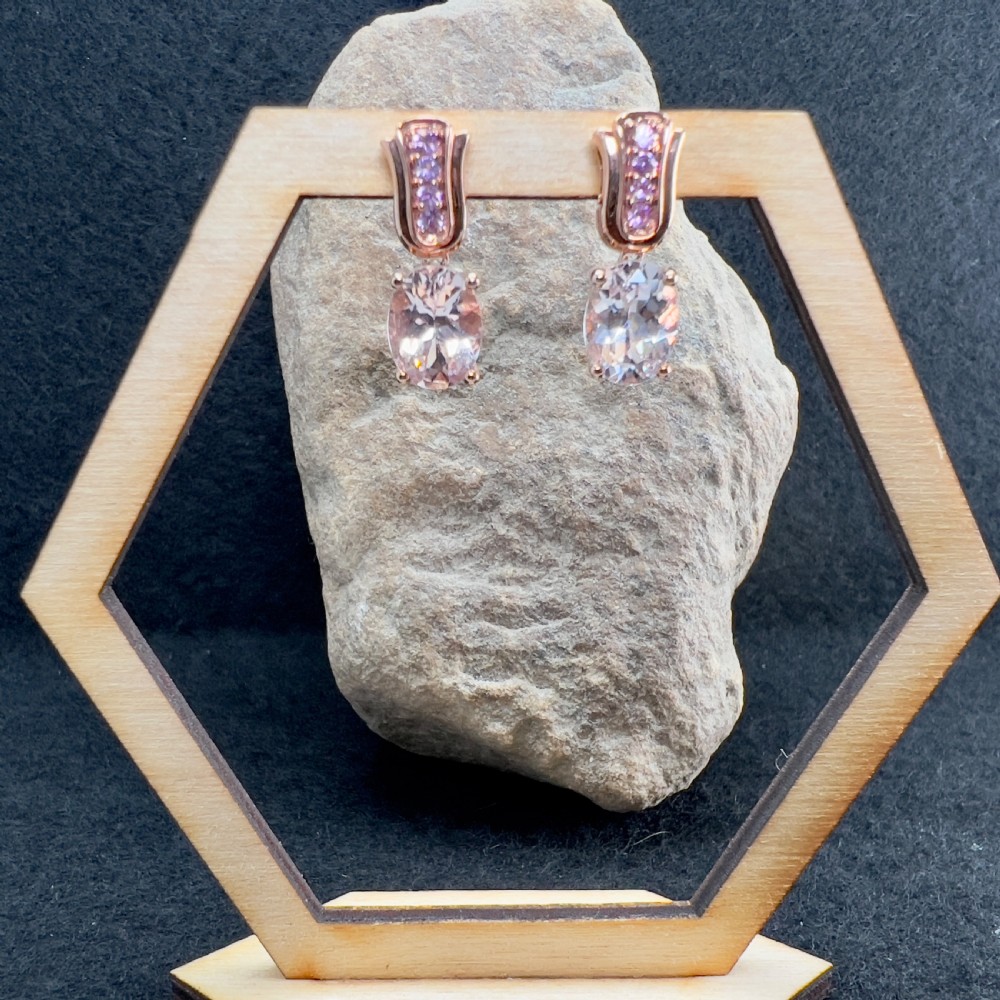 9ct Rose Gold Morganite & Pink Topaz Stud Earrings View V