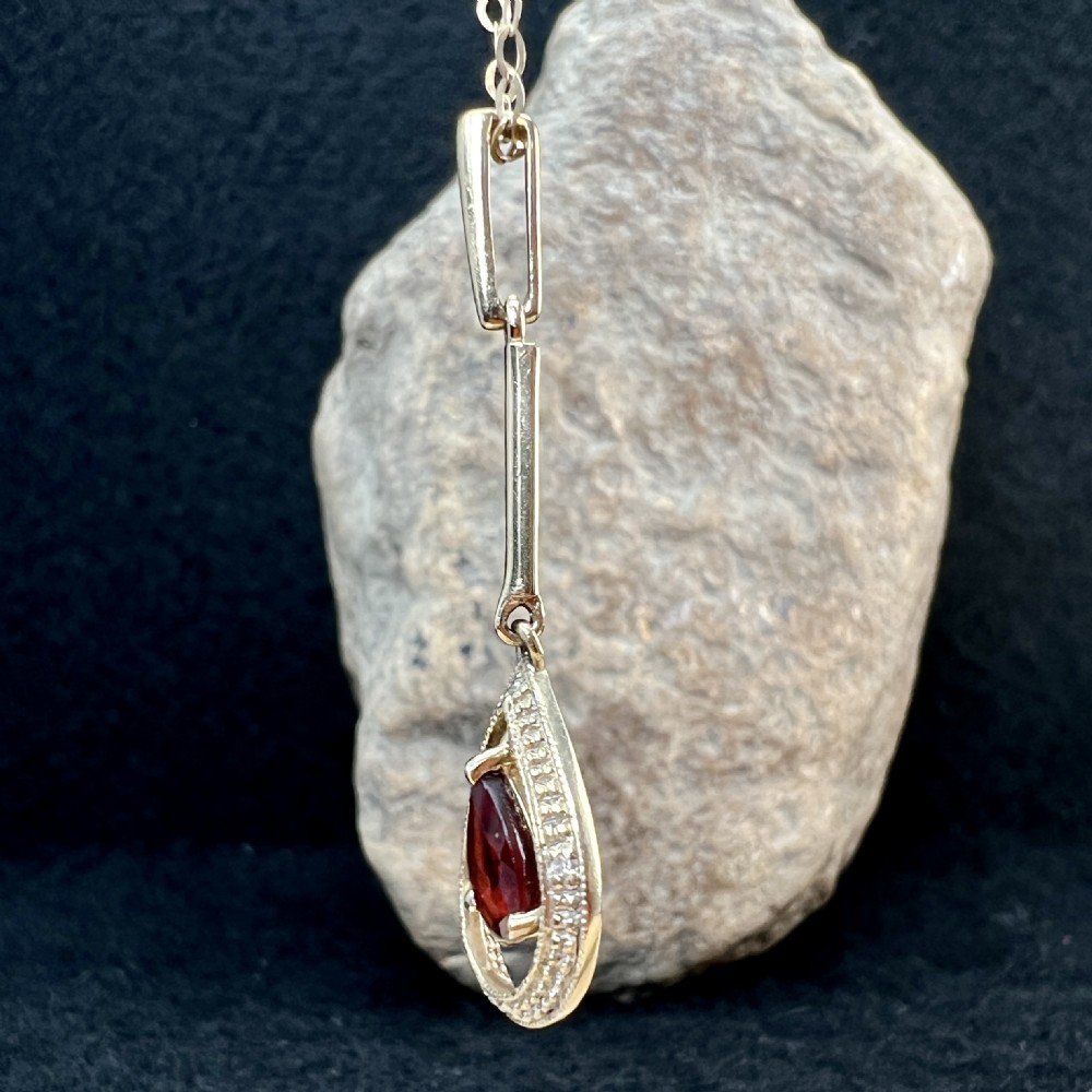 9ct Gold Pear Drop Garnet & Diamond Pendant Necklace View IV