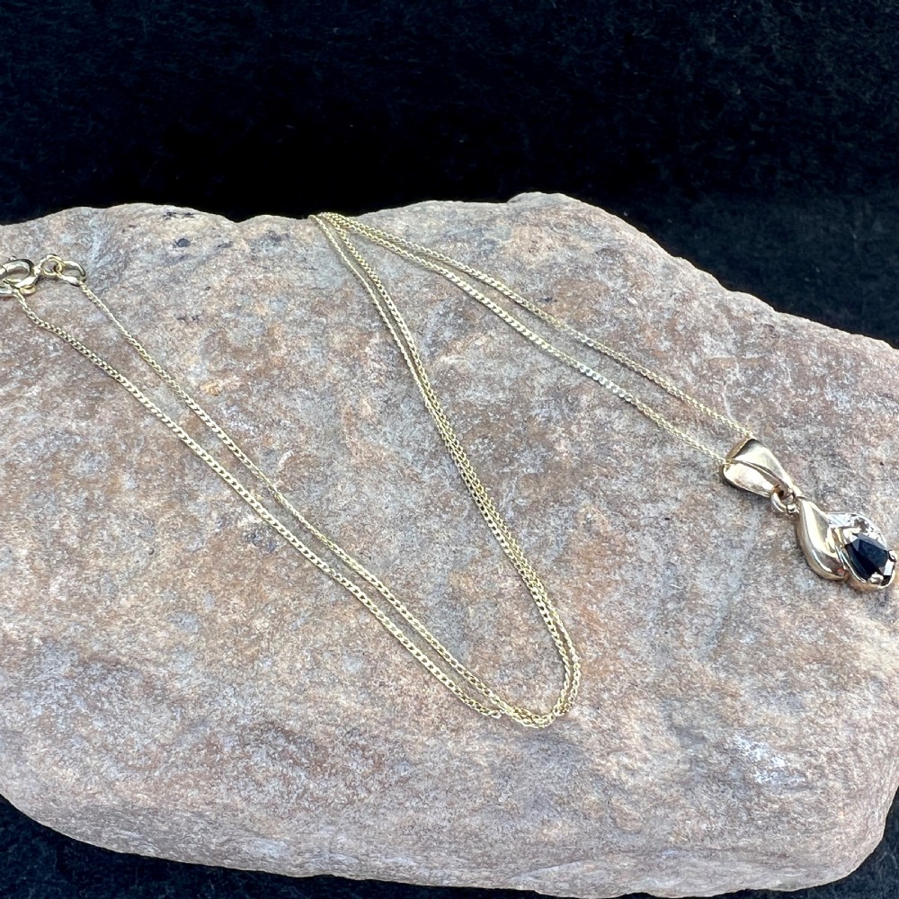 9ct Gold Sapphire & Diamond Pendant Necklace View VIII