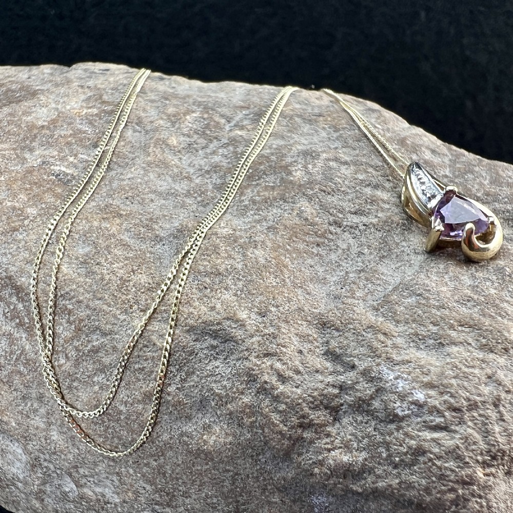 9ct Gold Amethyst & Diamond Pendant Necklace View IX