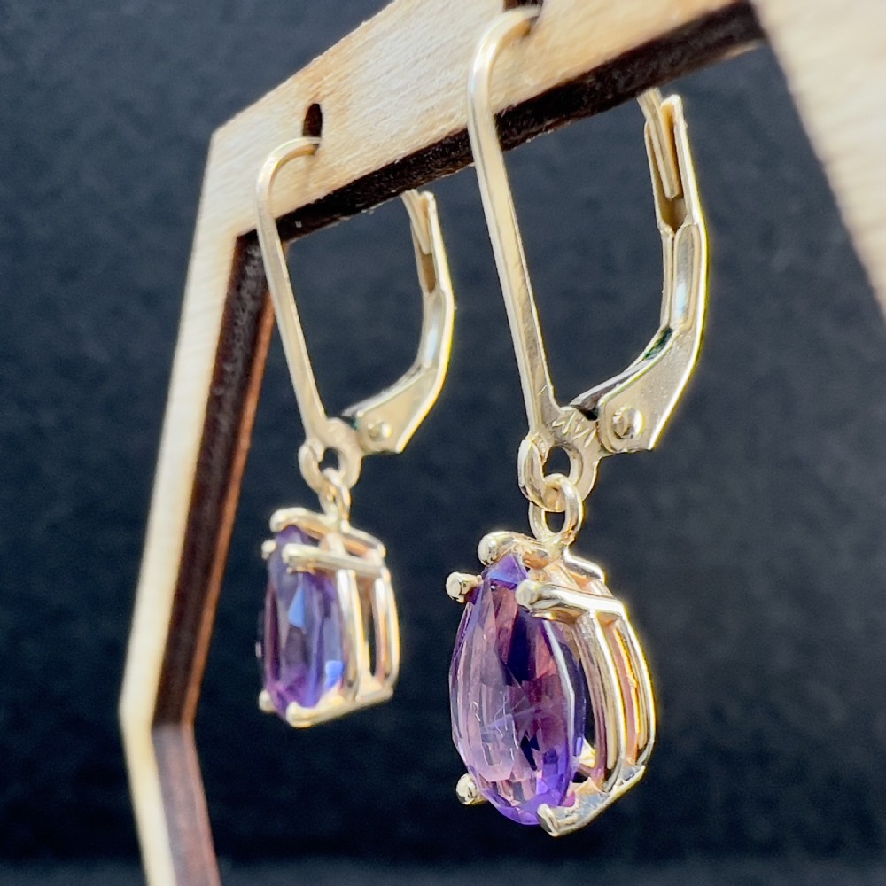 14ct Gold Alexandrite Leverback Drop Earrings View III