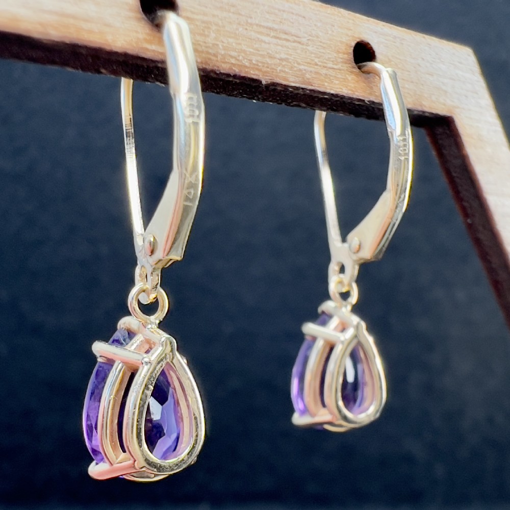 14ct Gold Alexandrite Leverback Drop Earrings View IV