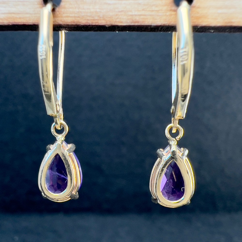 14ct Gold Alexandrite Leverback Drop Earrings View V
