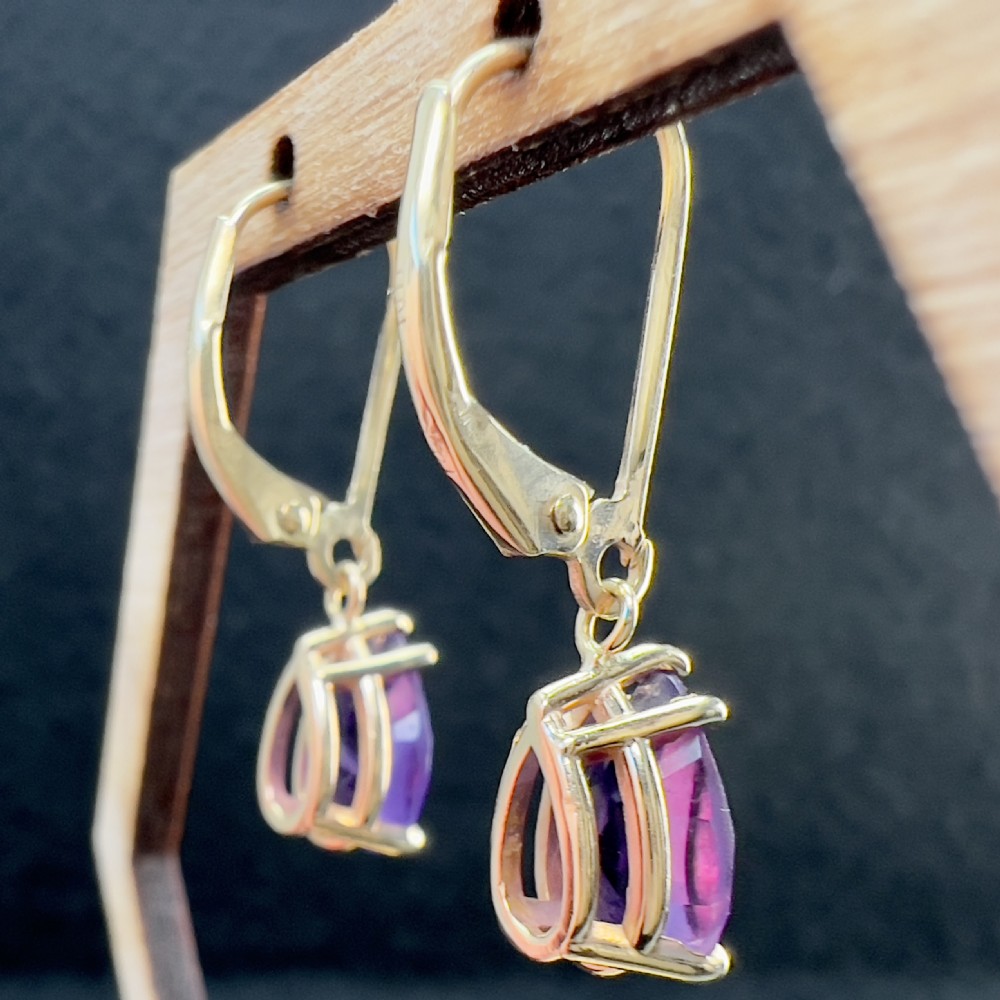 14ct Gold Alexandrite Leverback Drop Earrings View VI