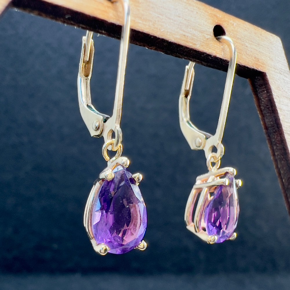 14ct Gold Alexandrite Leverback Drop Earrings View VIII