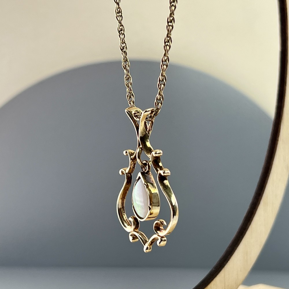 9ct Gold Victorian Pear Cut Opal Lavaliere Drop Pendant Necklace  View III