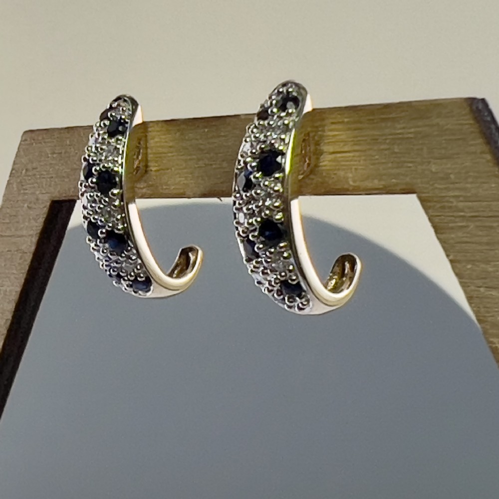 9ct Gold Sapphire & Diamond Curly Stud Earring