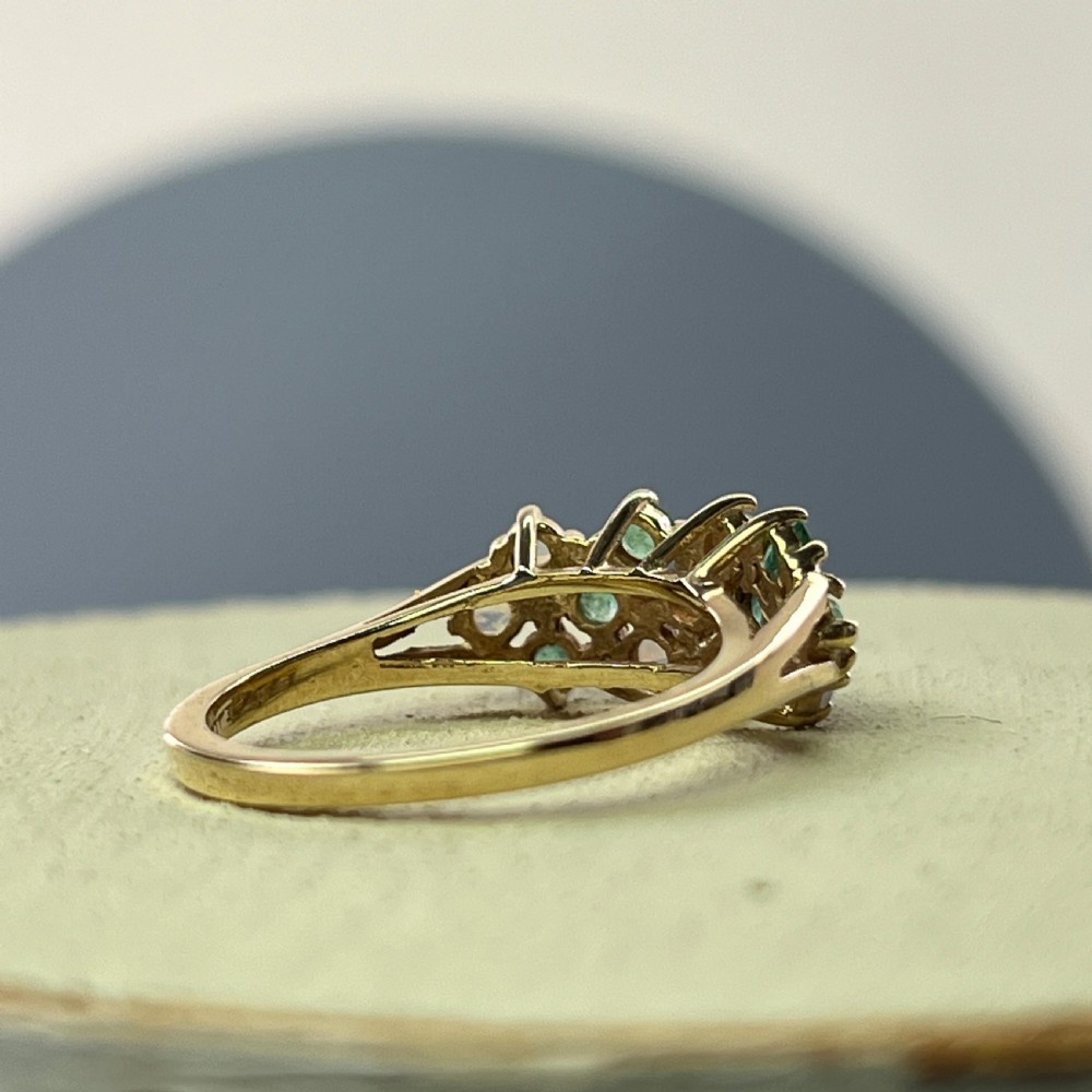 9ct Gold Unusal Emerald & Opal Cluster Ring View VI
