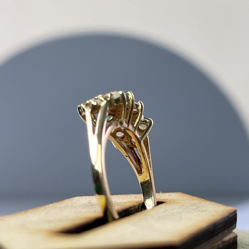9ct Gold Unusal Emerald & Opal Cluster Ring View VIII