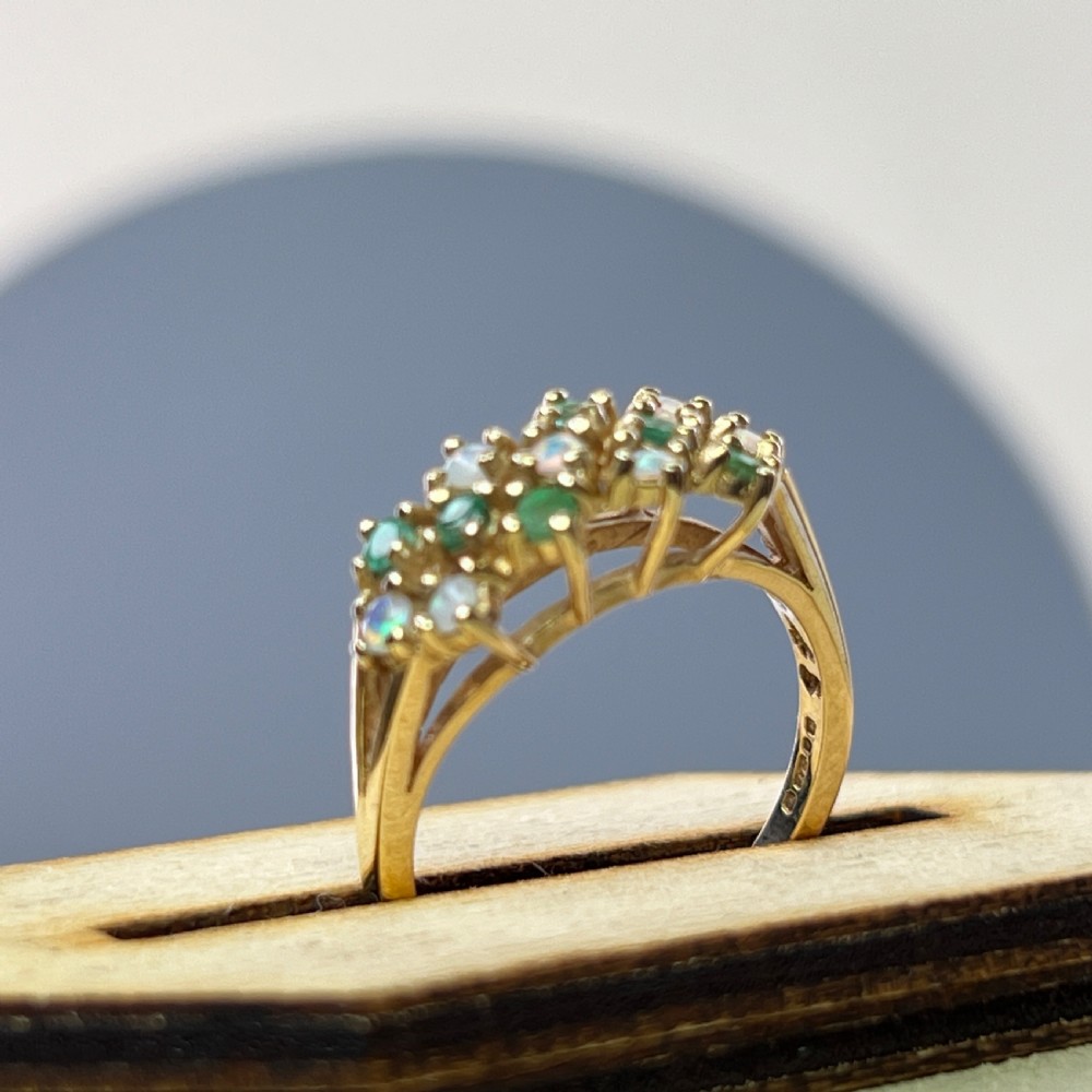 9ct Gold Unusal Emerald & Opal Cluster Ring View X