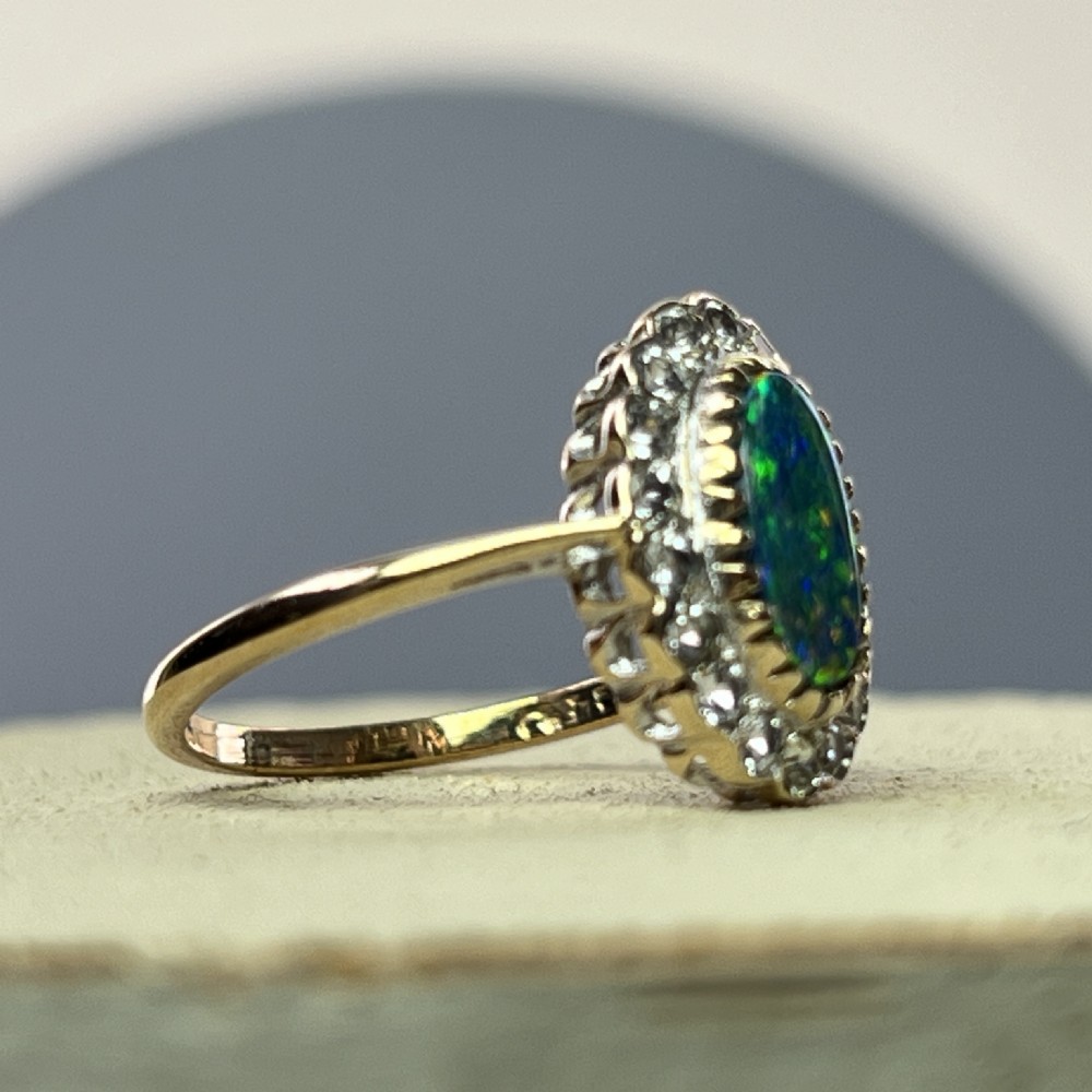 9ct Gold Victorian Opal Doublet & White Spinel Ring, Chester 1894 View IV