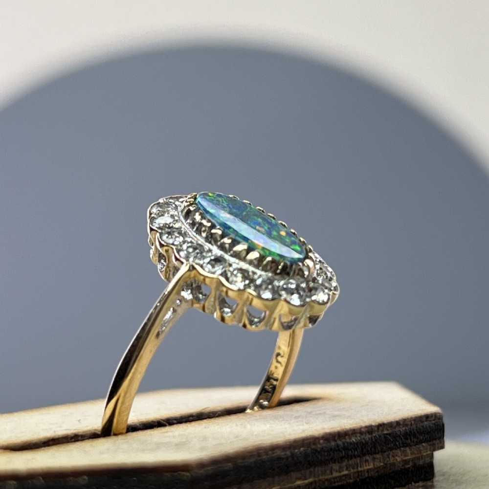9ct Gold Victorian Opal Doublet & White Spinel Ring, Chester 1894 View XIV
