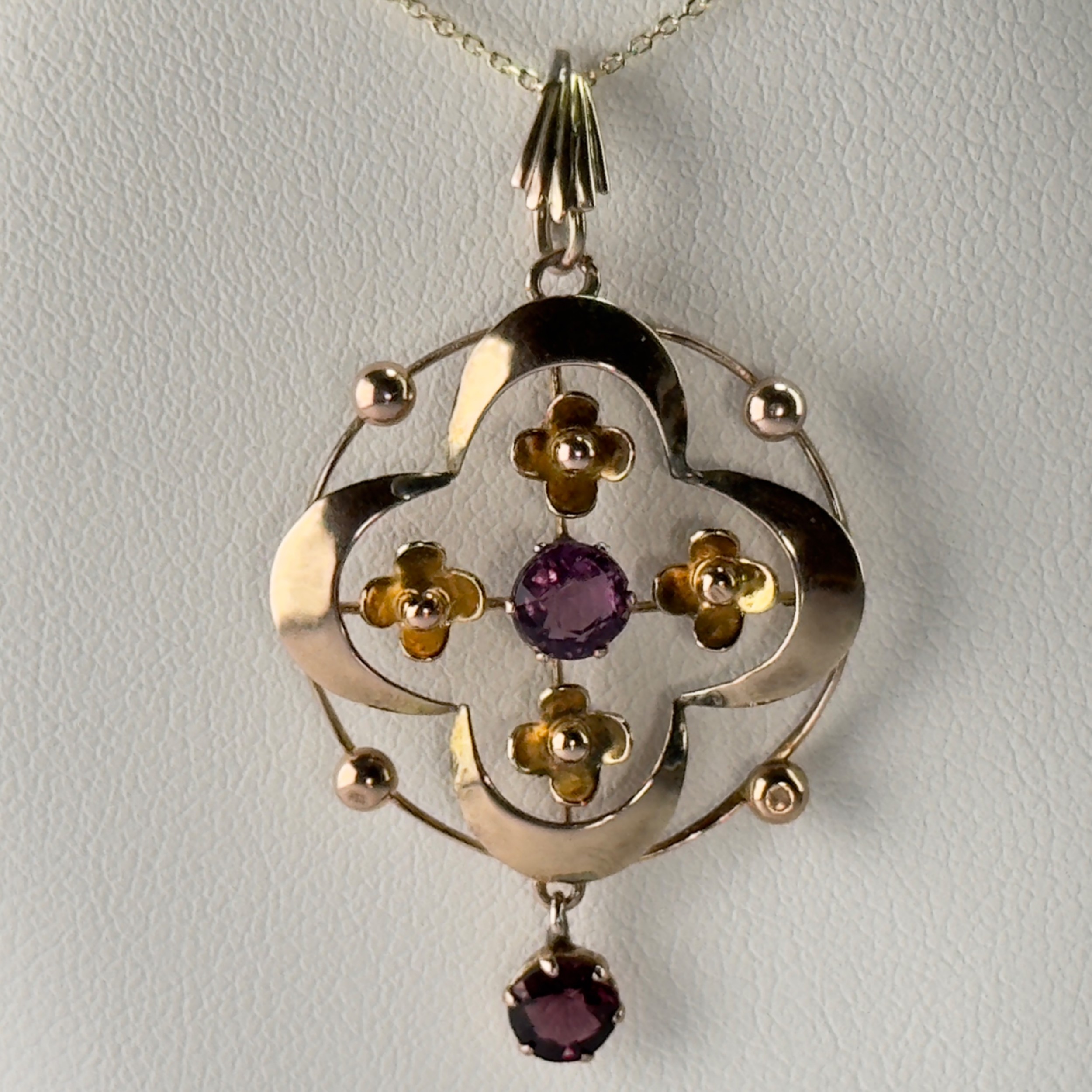 9ct Art Nouveau Amethyst Lavalier Pendant Necklace