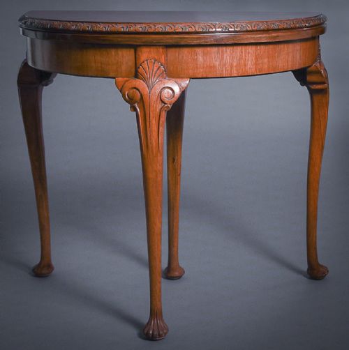 Walnut Demi Lune Fold Over Card Table