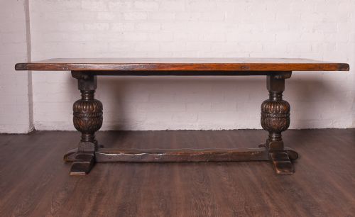 Oak Carved Tudor Revival Refectory Table