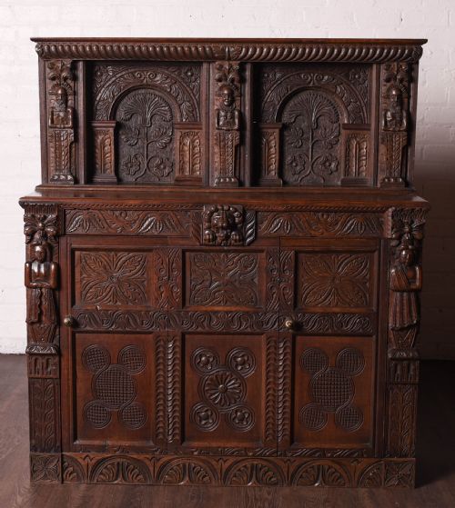 Heavily Carved Oak Side Cabinet