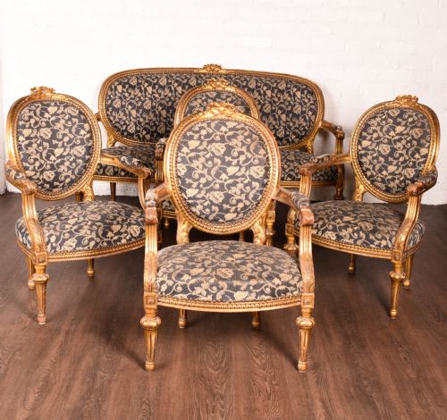fig 1. 19th century 5 piece carved gilt wood salon suite 